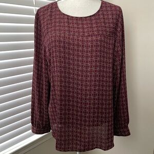 LOFT Burgundy Patterned long Sleeve Blouse - XL
